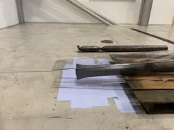 The crimped pipeline before and after sealing and cutting.