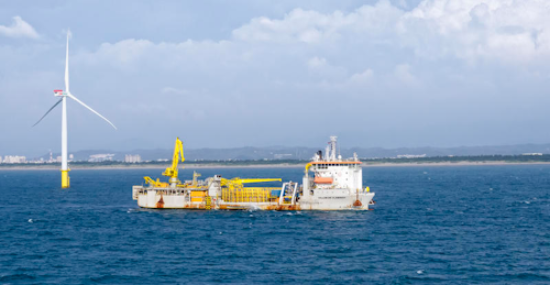 The cable laying vessel Willem de Vlamingh installed 17 inter array cables and three subsea export cables on the Formosa 1 Phase 2 wind farm offshore Taiwan.