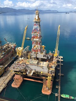 Keppel O&M is in discussions with Magni Partners on the terms to complete the construction of the semisubmersible drilling rigs Urca (pictured) and Frade, which are about 92% and 70% completed, respectively. Keppel O&M is in discussions with Magni Partners on the terms to complete the construction of the semisubmersible drilling rigs Urca (pictured) and Frade, which are about 92% and 70% completed, respectively.