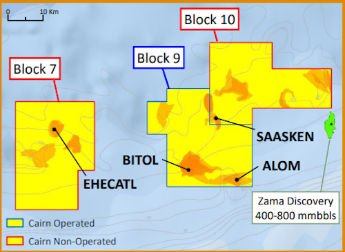 Location of the Alom, Bitol, and Saasken prospects offshore Mexico.