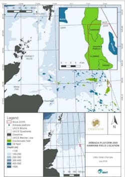 The Hawkins condensate field and Seymour oil field are in the UK central North Sea. The Hawkins condensate field and Seymour oil field are in the UK central North Sea.
