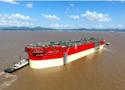 The hull of the FPSO Energean Power at the COSCO shipyard in Zhoushan, China. The hull of the FPSO Energean Power at the COSCO shipyard in Zhoushan, China.