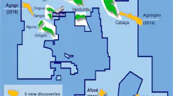 Location of the five recent discoveries in block 15/06 offshore Angola.