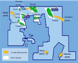 Location of the five recent discoveries in block 15/06 offshore Angola. Location of the five recent discoveries in block 15/06 offshore Angola.