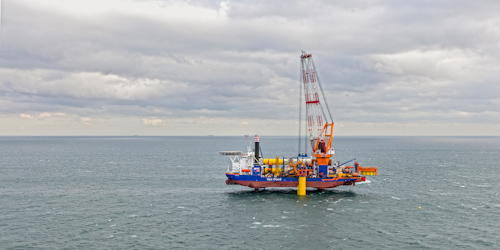 The Aeolus installing the first monopile for the Borssele III and IV offshore wind farm in the Dutch North Sea.