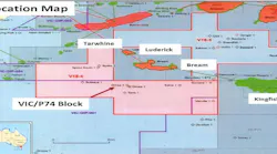 Location of the VIC/P74 permit in the Gippsland basin offshore southeast Australia.
