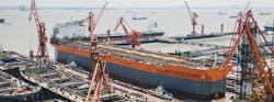 The FPSO Liza Unity is under construction at the Shanghai Waigaoqiao Shipbuilding and Offshore Co. shipyard in China. The FPSO Liza Unity is under construction at the Shanghai Waigaoqiao Shipbuilding and Offshore Co. shipyard in China.
