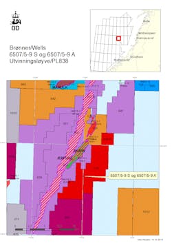 Location of wildcat well 6507/5-9 S and appraisal well 6507/5-9 A on license PL838 in the Norwegian Sea. Location of wildcat well 6507/5-9 S and appraisal well 6507/5-9 A on license PL838 in the Norwegian Sea.