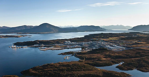 Aerial view of Nyhamna onshore facility in western Norway.