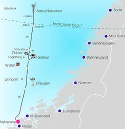 The Polarled gas pipeline route in the Norwegian Sea.