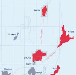 Location of the Rhum gas-condensate field in the UK central North Sea. Location of the Rhum gas-condensate field in the UK central North Sea.