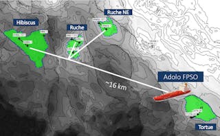 The revised Ruche Phase 1 development plan consists of a wellhead platform located between the Ruche and Hibiscus fields.