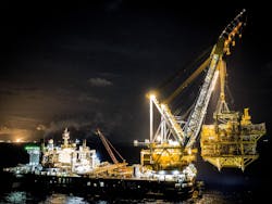 The Saipem 7000 setting the heavy-lift record in the Gulf of Mexico. The Saipem 7000 setting the heavy-lift record in the Gulf of Mexico.