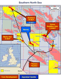 Phase 1 of the Core project takes in the Southwark, Blythe and Elgood fields, and Phase 2 the Goddard, Nailsworth, and Elland fields in the UK southern North Sea. Phase 1 of the Core project takes in the Southwark, Blythe and Elgood fields, and Phase 2 the Goddard, Nailsworth, and Elland fields in the UK southern North Sea.