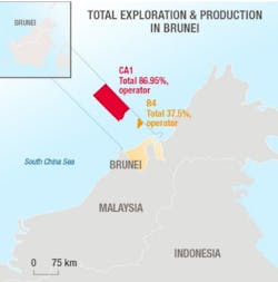 Block CA1 is 100 km offshore Brunei. Block CA1 is 100 km offshore Brunei.