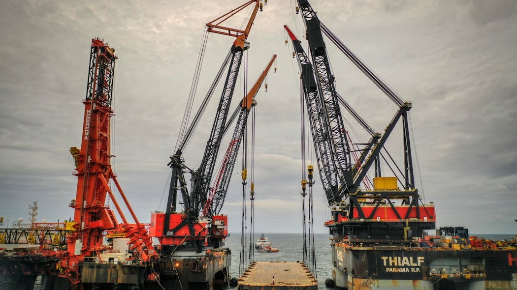 The Balder and Thialf during QUAD Lift trials in the Gulf of Mexico in October 2018.