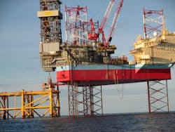 The jackup Maersk Intrepid is working for Equinor on the Martin Linge project in the North Sea. The jackup Maersk Intrepid is working for Equinor on the Martin Linge project in the North Sea.