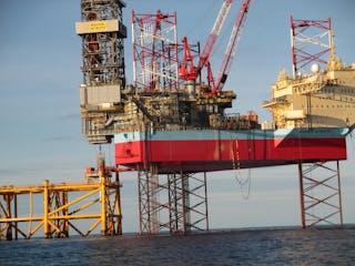 The jackup Maersk Intrepid is working for Equinor on the Martin Linge project in the North Sea.