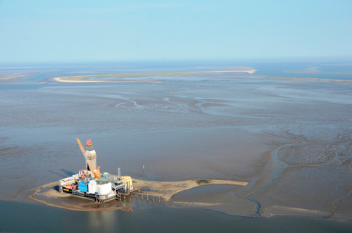 Aerial view of the Mittelplate A drilling and production platform.