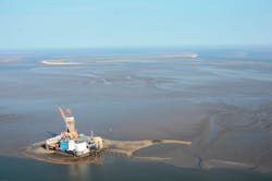 Aerial view of the Mittelplate A drilling and production platform. Aerial view of the Mittelplate A drilling and production platform.