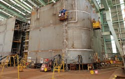 Construction is under way on the Argos platform at the Samsung Heavy Industries facility in South Korea. Construction is under way on the Argos platform at the Samsung Heavy Industries facility in South Korea.