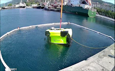 Hydrone-R undergoing endurance trials in open sea in Trieste port, northeast Italy, at daytime.