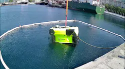 Hydrone-R undergoing endurance trials in open sea in Trieste port, northeast Italy, at daytime.