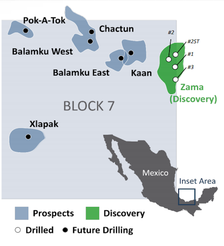 Prospects and the Zama discovery in block 7 offshore Mexico.