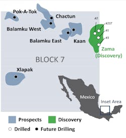 Prospects and the Zama discovery in block 7 offshore Mexico.