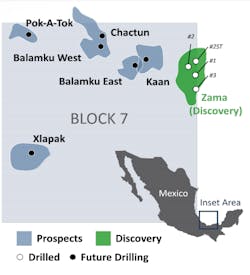 Prospects and the Zama discovery in block 7 offshore Mexico. Prospects and the Zama discovery in block 7 offshore Mexico.