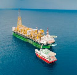 The producing Egina oil field is in about 1,600 m (5,249 ft) of water off Nigeria. The producing Egina oil field is in about 1,600 m (5,249 ft) of water off Nigeria.