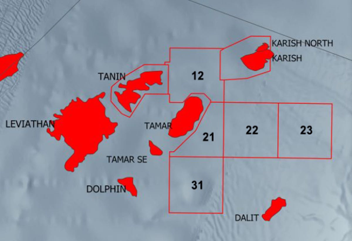 Location of the Karish North gas discovery offshore Israel.