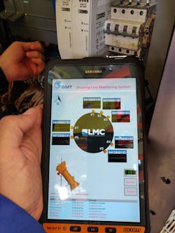 The mooring line monitoring system includes seven subsea inclinometer sensors that transfer data which can be accessed on a local tablet readout. The mooring line monitoring system includes seven subsea inclinometer sensors that transfer data which can be accessed on a local tablet readout.