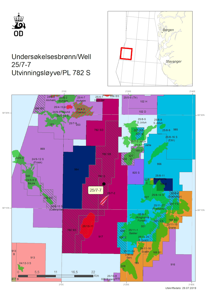 Well 25/7-7 was drilled in license PL 782 in the Norwegian North Sea.