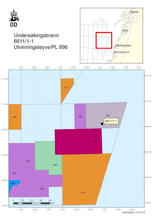 Well 6611/1-1 was the first on license 896 in the Norwegian Sea.