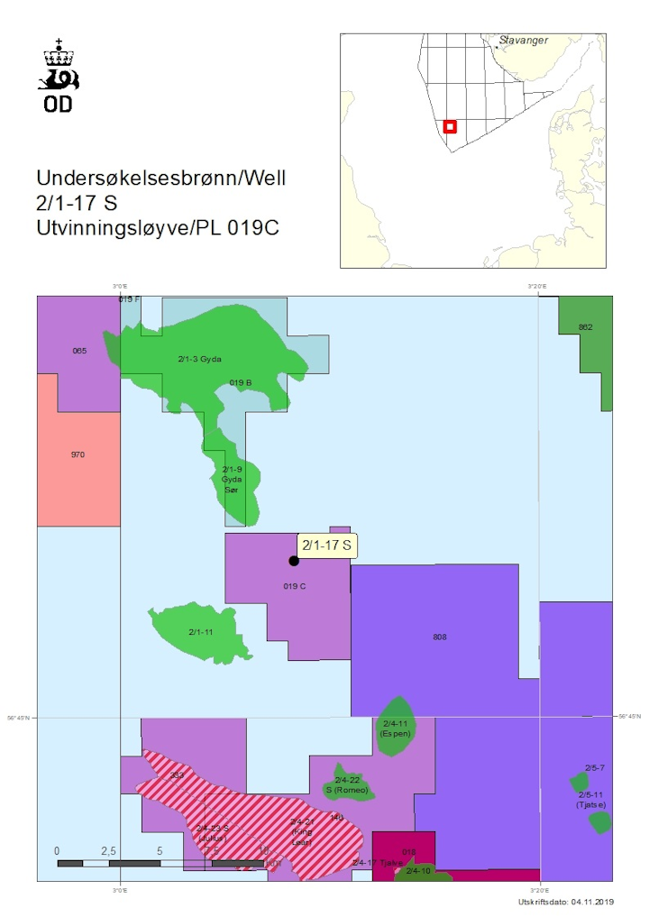 Location of well 2/1-17 S in production license 019 C in the Norwegian North Sea.