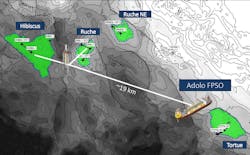 Layout of Ruche Phase 1 offshore Gabon. Layout of Ruche Phase 1 offshore Gabon.