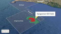 The Sangomar oil field is in the Sangomar Deep Offshore block, 100 km (62 mi) south of Dakar, Senegal.