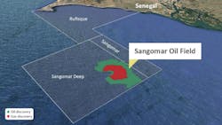 The Sangomar oil field is in the Sangomar Deep Offshore block, 100 km (62 mi) south of Dakar, Senegal.