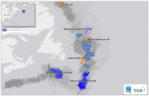 Seismic surveys offshore eastern Canada.