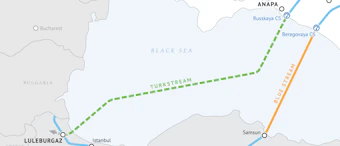 The TurkStream route in the Black Sea.