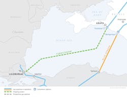 The TurkStream route in the Black Sea. The TurkStream route in the Black Sea.