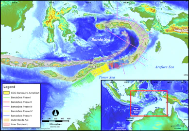 The Banda Arc JumpStart region including the BandaSeis 2D multi-client survey.