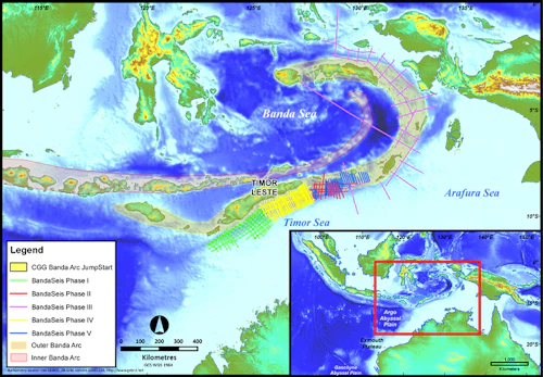 The Banda Arc JumpStart region including the BandaSeis 2D multi-client survey.