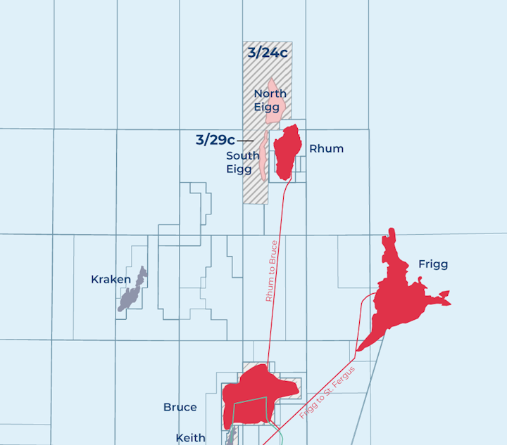 Blocks 3/24c and 3/29c in the UK northern North Sea contain the North Eigg and South Eigg prospects.