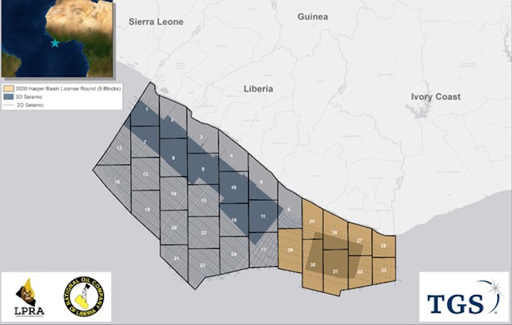 Nine blocks will be offered in the Harper basin in Liberia’s April 2020 offshore licensing round.