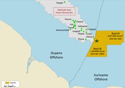 Location of block 58 offshore Suriname.