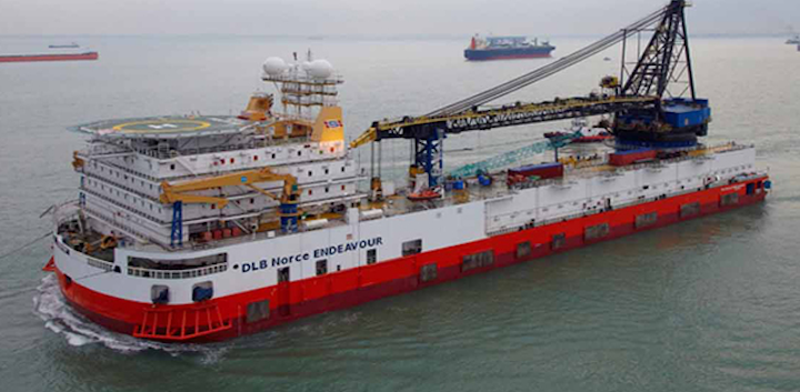 The Norce Endeavour is a 146-m (479-ft) long derrick lay barge vessel built in 2010.