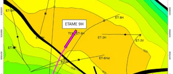 Location of the Etame 9H well on the Etame field offshore Gabon.