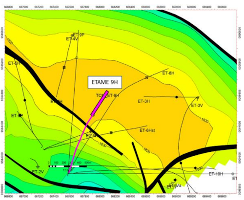 Location of the Etame 9H well on the Etame field offshore Gabon.